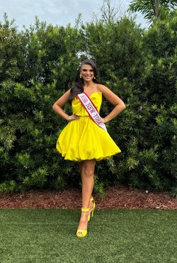 Ashley Lauren Yellow Size 2 Strapless Pockets Pageant Cocktail Dress on Queenly