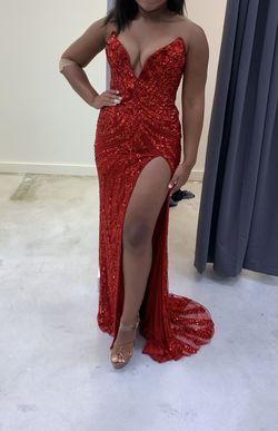 Style 11236 Ashley Lauren Red Size 6 Pageant Side slit Dress on Queenly