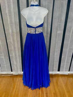 Jovani Blue Size 0 Jersey Halter A-line Dress on Queenly