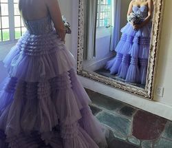 Style 55682 Sherri Hill Purple Size 4 Jersey Prom Pageant Ball gown on Queenly