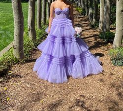 Style 55682 Sherri Hill Purple Size 4 Jersey Prom Pageant Ball gown on Queenly