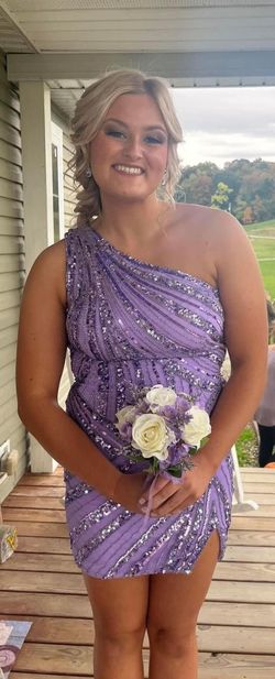 Ashley Lauren Purple Size 8 Homecoming One Shoulder Cocktail Dress on Queenly