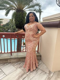 Portia and Scarlett Gold Size 18 Floor Length Jersey Sequined Plus Size Mermaid Dress on Queenly