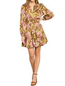 Style 1-2272471117-149 entro Green Size 12 Floral Olive Print Sleeves Cocktail Dress on Queenly