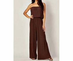 Style 1-4091401944-149 BNS Brown Size 12 Strapless Polyester Spandex Floor Length Jumpsuit Dress on Queenly