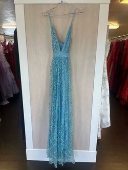 Style 1-3251084174-892 LUXXEL Blue Size 8 Sequined Military Prom Spaghetti Strap Straight Dress on Queenly