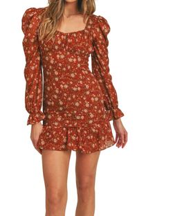 Style 1-1378805884-70 Sadie & Sage Brown Size 0 Floral Pattern Long Sleeve Cocktail Dress on Queenly