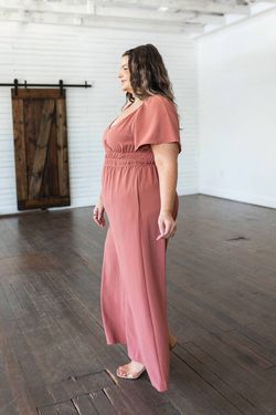 Style 1-2912000069-611 mittoshop Pink Size 16 Plus Size Pockets Polyester Jumpsuit Dress on Queenly