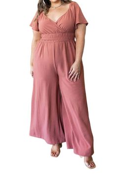 Style 1-2912000069-611 mittoshop Pink Size 16 Plus Size Pockets Polyester Jumpsuit Dress on Queenly