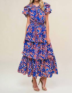 Style 1-2093072459-149 FLYING TOMATO Blue Size 12 Print Plus Size Cocktail Dress on Queenly