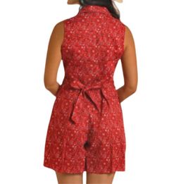 Style 1-2108535729-149 Rock & Roll Denim Red Size 12 Mini High Neck Spandex Floor Length Floral Jumpsuit Dress on Queenly