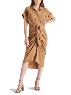 Style 1-605047906-1901 STEVE MADDEN Brown Size 6 Satin Free Shipping High Low Cocktail Dress on Queenly