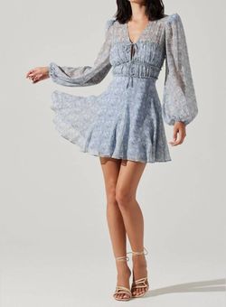 Style 1-690862215-74 ASTR Blue Size 4 Sorority Rush Sorority Long Sleeve Free Shipping Mini Cocktail Dress on Queenly