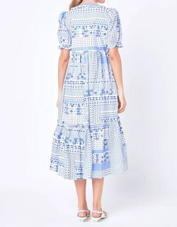 Style 1-3785684911-892 English Factory Blue Size 8 Print Sleeves Mini Cocktail Dress on Queenly