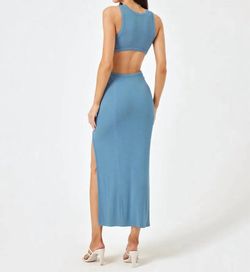 Style 1-1631354906-149 L*SPACE Blue Size 12 High Neck Military Plus Size Spandex Straight Dress on Queenly