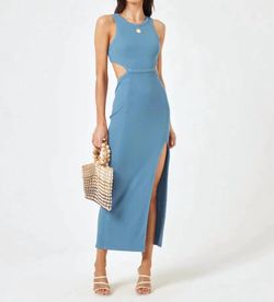 Style 1-1631354906-149 L*SPACE Blue Size 12 High Neck Military Plus Size Spandex Straight Dress on Queenly