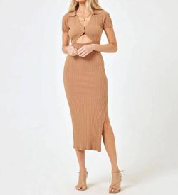 Style 1-1377587293-149 L*SPACE Brown Size 12 Tall Height High Neck Cut Out Side Slit Straight Dress on Queenly