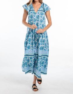 Style 1-1508460216-70 Bindu Blue Size 0 Print V Neck Straight Dress on Queenly