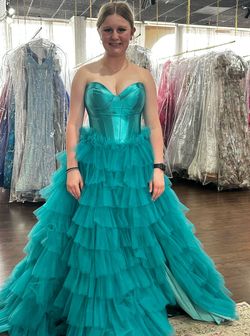 Sherri Hill Blue Size 6 Short Height Strapless Medium Height Ball gown on Queenly