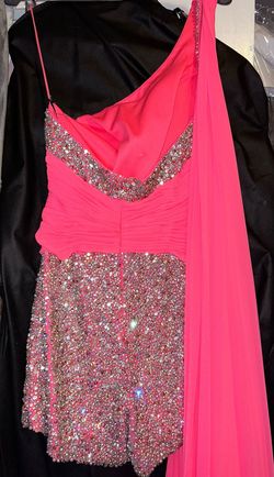 Style 11228 Ashley Lauren Pink Size 6 Mini One Shoulder Pageant Cocktail Dress on Queenly