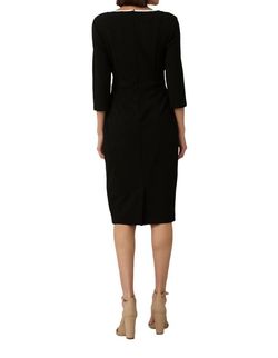 Style 1-301414098-1901 Joseph Ribkoff Black Size 6 Polyester High Neck Spandex Belt Cocktail Dress on Queenly