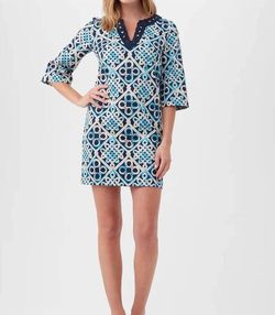 Style 1-2617161057-238 Trina Turk Blue Size 12 Pattern Plus Size Sleeves Cocktail Dress on Queenly