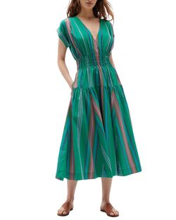 Style 1-3734436982-425 FIGUE Green Size 8 Sleeves V Neck Straight Dress on Queenly