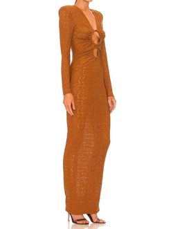 Style 1-3113518118-149 Bronx and Banco Brown Size 12 Plus Size Jersey Plunge Straight Dress on Queenly