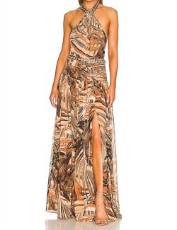 Style 1-2178589726-74 Bronx and Banco Brown Size 4 Belt Halter Straight Dress on Queenly