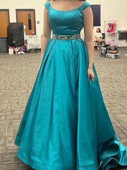 Sherri Hill Blue Size 0 Teal Floor Length Pageant Ball gown on Queenly