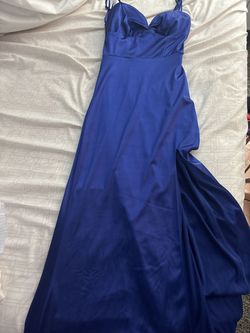 Windsor Blue Size 4 Prom Plunge Floor Length Side slit Dress on Queenly