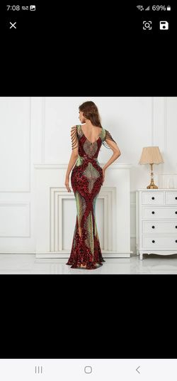 Boutique  Red Size 6 Burgundy Military Floor Length Mermaid Dress on Queenly