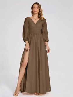 Vnaix Brown Size 8 Bridesmaid Prom Wedding Guest Sleeves Straight Dress on Queenly