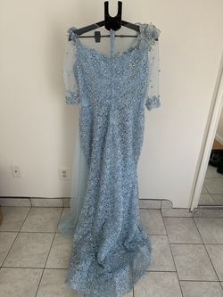 Custom Blue Size 12 Free Shipping Plus Size Polyester Mermaid Dress on Queenly