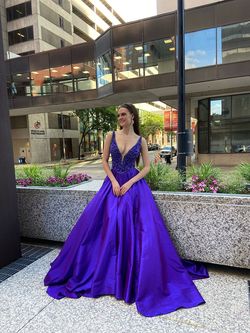 Style 44175 Sherri Hill Purple Size 00 Tall Height Plunge Floor Length Pageant Ball gown on Queenly