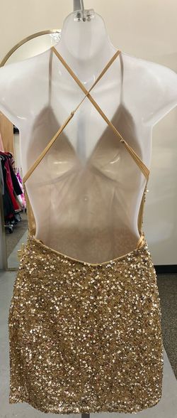 Style 367 Aleta Gold Size 6 Plunge 367 Jersey Cocktail Dress on Queenly