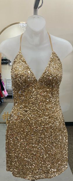 Style 367 Aleta Gold Size 6 Plunge 367 Jersey Cocktail Dress on Queenly