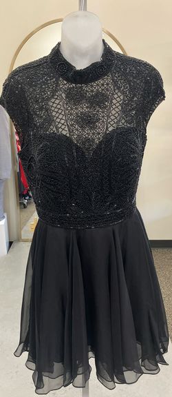 Style 51291 Sherri Hill Black Size 10 Flare Homecoming High Neck Prom Cocktail Dress on Queenly