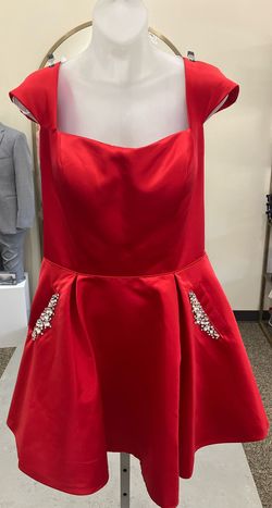 Style 53211 Sherri Hill Red Size 14 Flare Jersey Square Cocktail Dress on Queenly