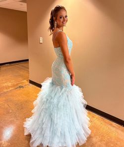 Sherri Hill Blue Size 4 Free Shipping Turquoise Jersey Mermaid Dress on Queenly