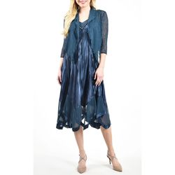 Komarov Blue Size 14 V Neck High Neck Tulle Cocktail Dress on Queenly