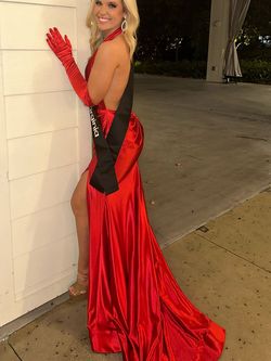 Sherri Hill Red Size 6 Floor Length Halter Pageant Mermaid Dress on Queenly