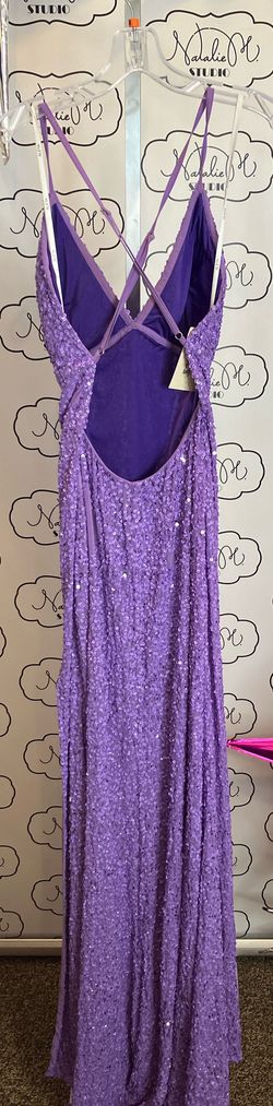 Style 200 Aleta Purple Size 8 Floor Length Jersey Side slit Dress on Queenly