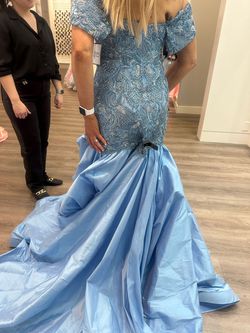 Sherri Hill Blue Size 6 Jersey Mermaid Dress on Queenly