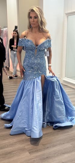 Sherri Hill Blue Size 6 Jersey Mermaid Dress on Queenly