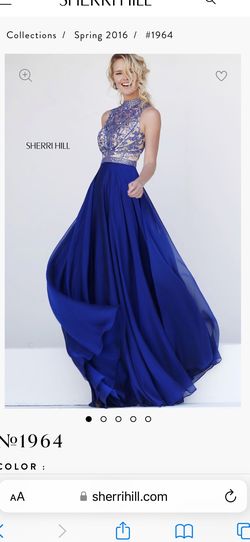 Sherri Hill Blue Size 6 Floor Length High Neck A-line Dress on Queenly