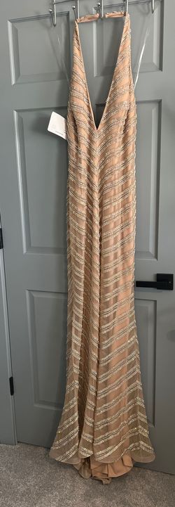 Jasz Couture Nude Size 10 Jersey Halter Mermaid Dress on Queenly