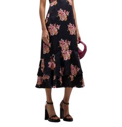 Style 1-1365044102-1498 LoveShackFancy Black Size 4 Tall Height Mini Sleeves Floral Cocktail Dress on Queenly