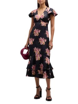 Style 1-1365044102-1498 LoveShackFancy Black Size 4 Tall Height Mini Sleeves Floral Cocktail Dress on Queenly