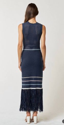 Style 1-1515605837-149 lalavon Blue Size 12 Fringe Military Floor Length Navy Straight Dress on Queenly